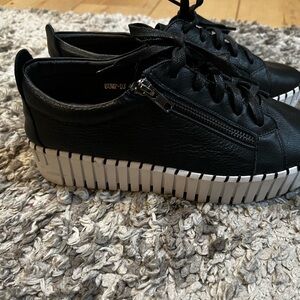 Women's Black Leather Sneakers with White Soles